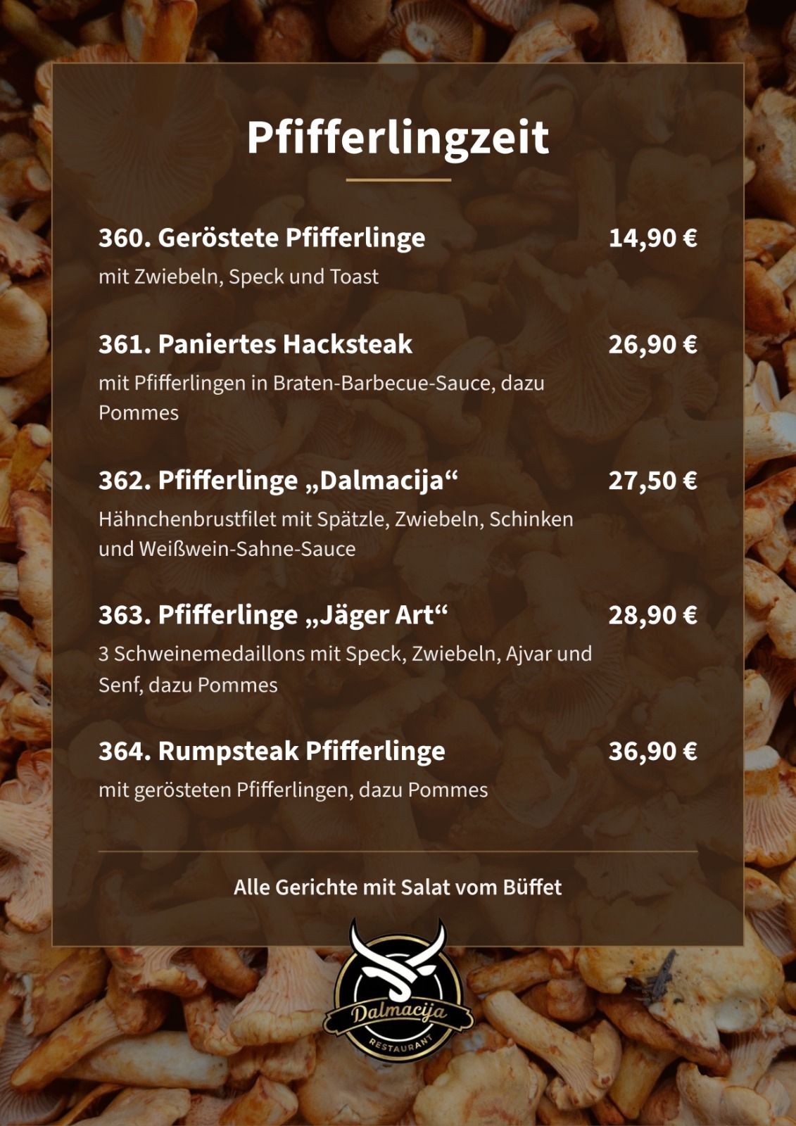 Pfifferlingkarte Restaurant Dalmacija